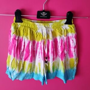 Colorful Tie-Dye Women's Shorts With Pockets & Beaded Drawstring • Size S • New!